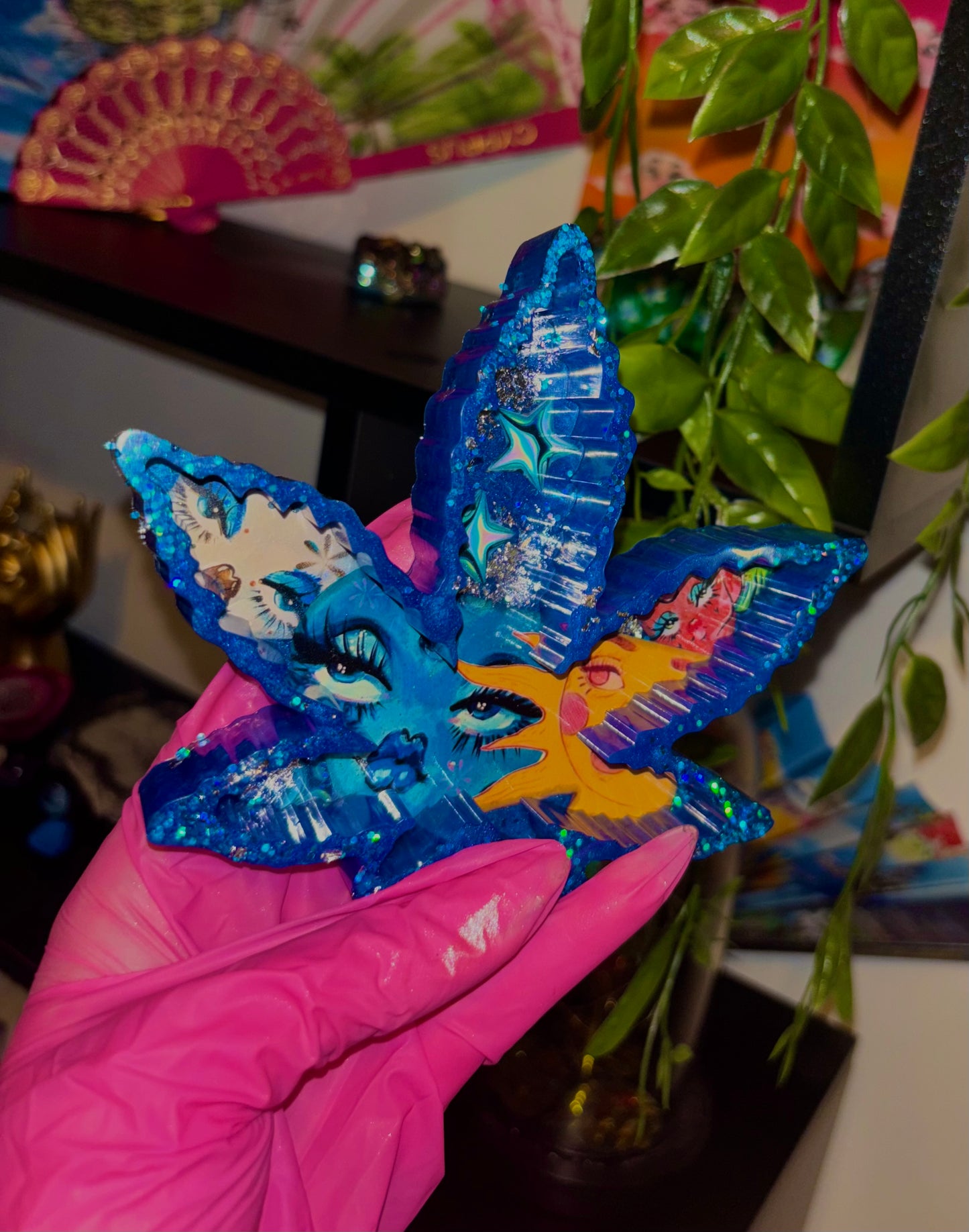 Blue starry night leaf tray