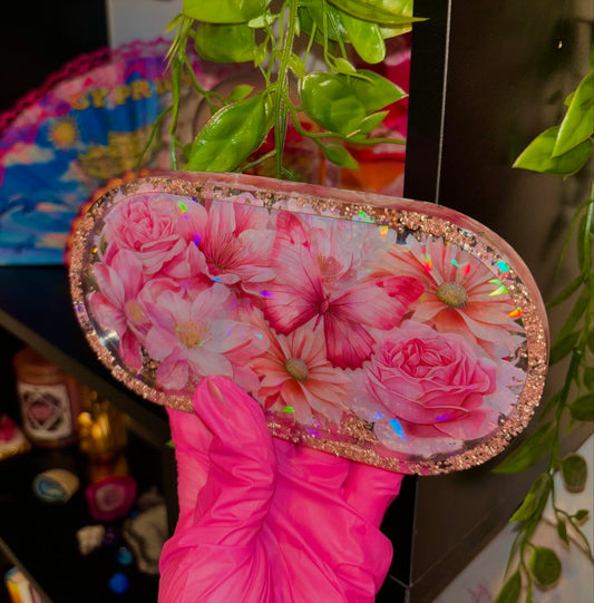 Double sided pink flower tray