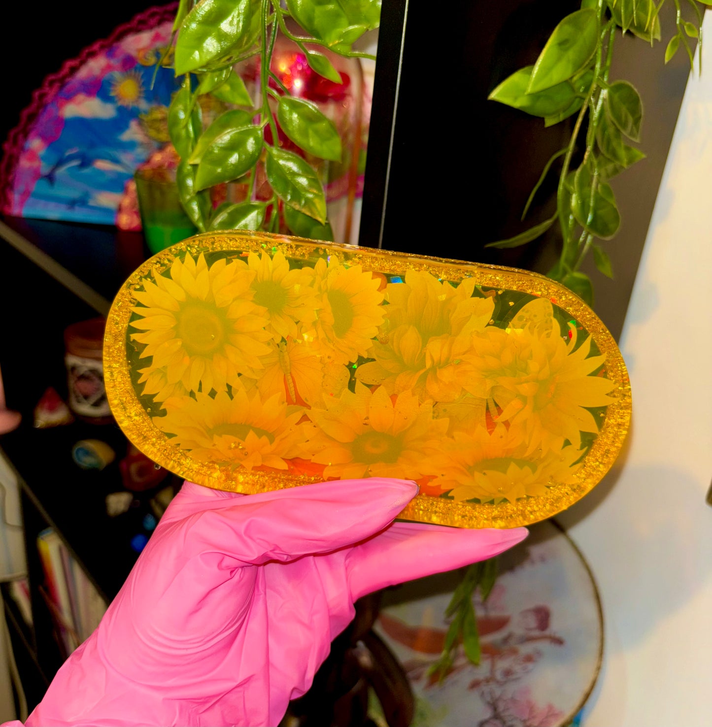 Yellow sunflower butterfly tray
