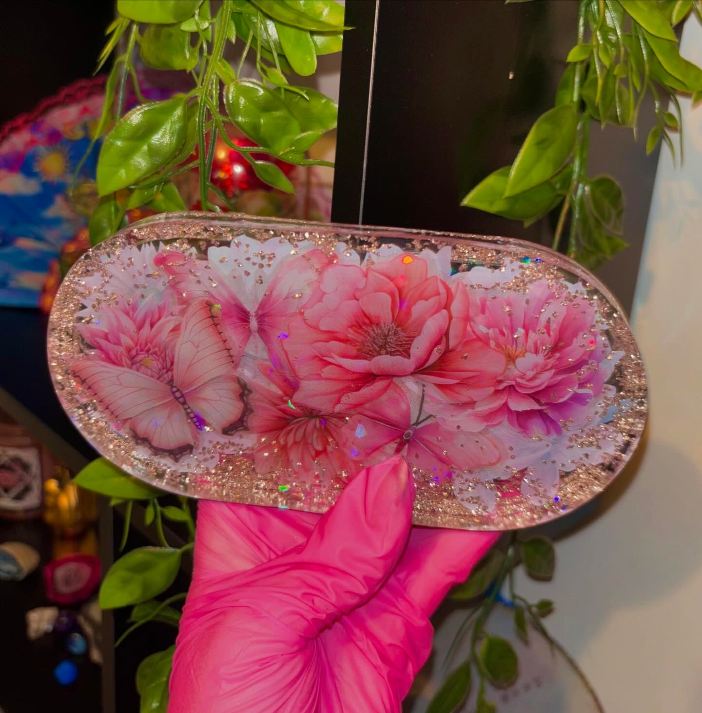 Double sided pink flower tray