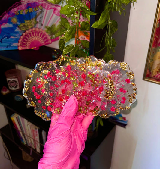 Set of 4 gold cherry blossom coasters